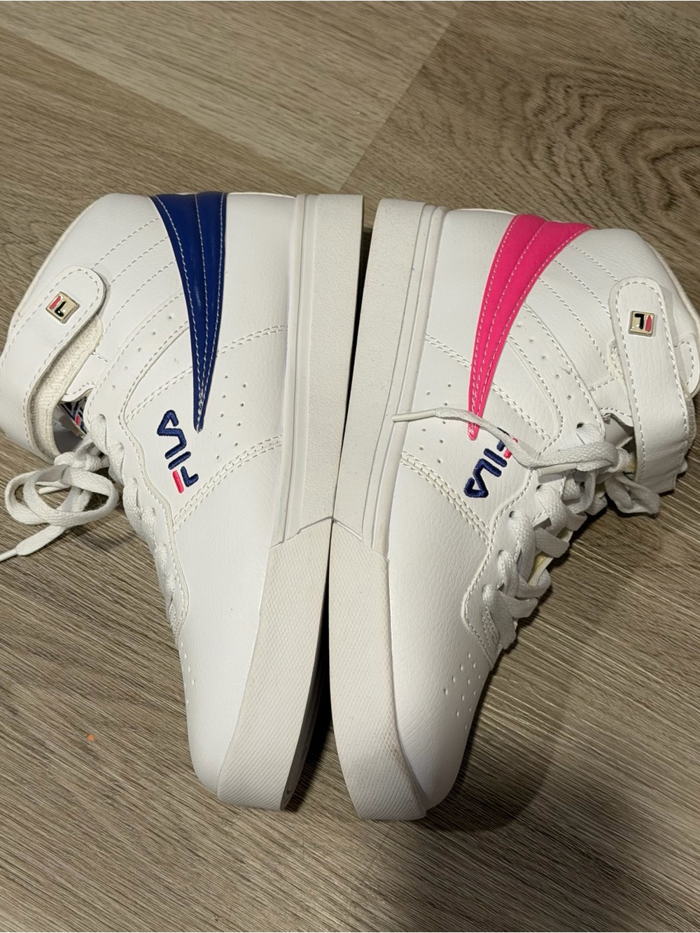Fila Women's White High-Top Sneakers with Blue and Pink Accents